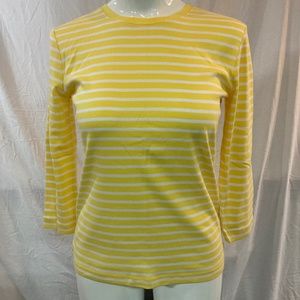 NWT Jones New York yellow & white stripe Size L 100% cotton 3/4 sleeve